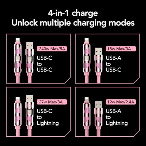 Universal 4-in-1 Coiled USB Charging Cable for Fast 240 W Power Delivery – Multi-Device Compatibility for i Phone 16/15/14/13, i Pad, Samsung, Mac Book, and More – Tangle-Free 6 Ft Design for Effortless Charging Anywhere – Elevate Your Charging Efficiency with Enhanced Durability