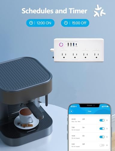 Smart Power Strip with Voice Control – Usee Link 4 AC Outlets & 4 USB Ports (2 A, 2 C) Surge Protector, 5 ft Cord, Wi-Fi Enabled for Alexa & Google Home, No Hub Required, Sleek Black Design for Modern Charging Solutions