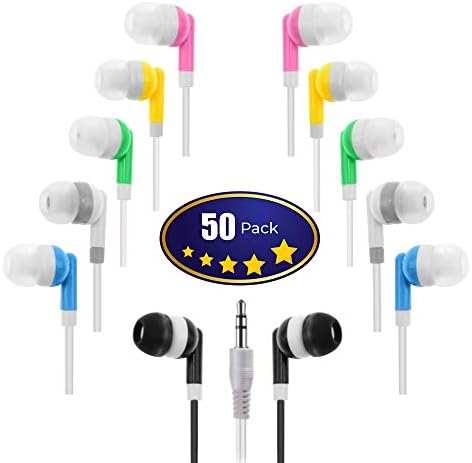 Vibrant 50-Pack Multi-Color Kid’s Wired Earbud Headphones – Hygienic Disposable Design for Classrooms, Libraries & Educational Settings – Comfortable Fit with Universal Compatibility for Tablets & Computers – Bulk Wholesale for Enhanced Student Focus and Audio Enjoyment