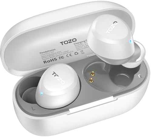 TOZO A1 Wireless Earbuds – Bluetooth 5.3 Lightweight IPX5 Waterproof Earphones with Dual Mic for AI Calls, Immersive Sound Experience, Customizable 32 EQ Presets via App, Ergonomic Fit & Portable Charging Case for Active Lifestyles