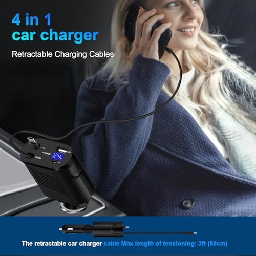 Ultimate 45 W Retractable USB-C Car Charger – Fast Charging Adapter for Samsung Galaxy S25, S24, S23, S22, S21, S20 Ultra, Z Flip, Google Pixel 9, 8, 7 Pro – Multi-Device Compatibility & Enhanced Safety Features for On-the-Go Power Solutions