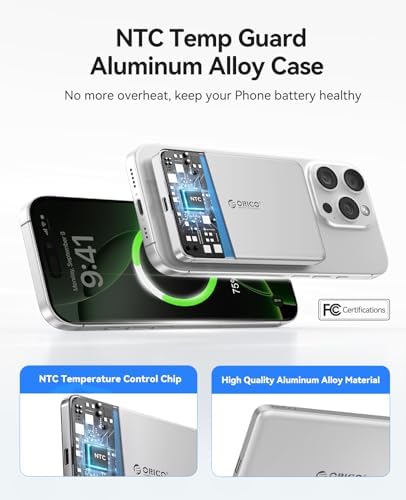 Ultra-Slim ORICO Kada Mag Safe 5000 m Ah Wireless Power Bank – Fast 20 W PD Charging with Type-C Cable – Essential Portable Charger for i Phone 12/13/14/15/16 Pro/Pro Max/Plus/Mini – Lightweight, Durable, and Magnetic Design for Effortless On-the-Go Power Solutions