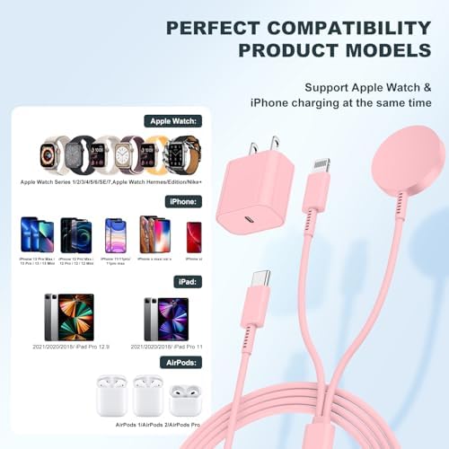 Revolutionary 2-in-1 USB C Charger for i Phone and Apple Watch – 6 ft Magnetic Fast Charge Cable with 20 W Power Adapter – Stylish Blue Design for Optimal Portability and Efficiency