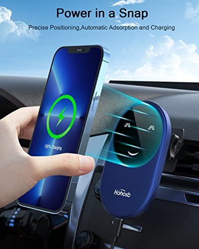 Mag-Safe Wireless Car Charger for i Phone 14/13/12 Series – Fast Auto-Alignment Air Vent Mount with Magnetic Stability, Stylish Blue Design for Effortless Charging on the Go – Essential Car Accessory for Seamless Navigation and Connectivity