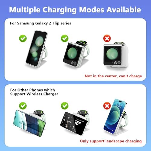 Portable 2-in-1 Fast Charging Station for Samsung Galaxy Z Flip Series – Foldable Wireless Charger with Enhanced Compatibility for Galaxy S, Note, and Watch – Ideal Travel Companion with Adapter Included – Sleek Black Design for Effortless Power on the Go