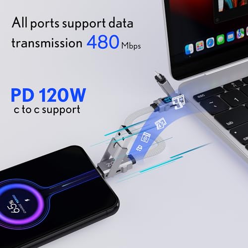 PZOZ 4-in-1 Keychain Fast Charging Cable – Ultra-Portable LED Display Charger for i Phone, Samsung & More – 140 W Multi-Device Power Solution with Durable Design for Everyday Use