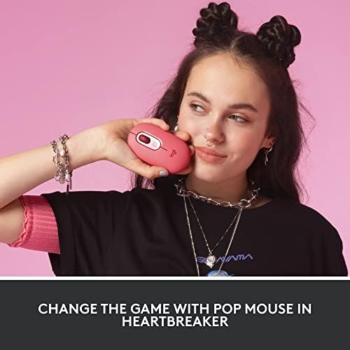 Logitech POP Wireless Mouse in Heartbreaker Rose – Customizable Emojis, Silent Click Technology, Precision Scrolling & Multi-Device Compatibility for Effortless Navigation and Personal Expression