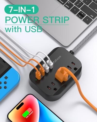 Maximize Your College Dorm Experience with a 15 Ft Power Strip Featuring USB Ports – Flat Extension Cord for Multi-Device Charging, Ideal Desk Accessory for Travel and Cruise Ships, Non-Surge Protector for Enhanced Compatibility and Speed