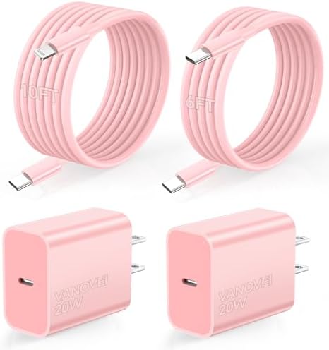 Premium 20 W PD Fast Charger Set for i Phone 14 – 3-Pack Type-C Wall Charger with 6 ft USB-C to Lightning Cables for Rapid Charging Compatibility with i Phone 14/14 Pro/14 Pro Max/13/12/11 – Optimal Speed and Versatility for Home, Office, and Travel