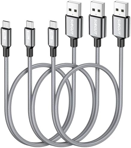 SUNGUY Micro USB Cable 1.5FT, [10-Pack] Short Braided USB 2.0 Micro Android Charger Fast Charging & Data Sync Cord Compatible with Samsung Galaxy S6 S7 Edge Note 5, Tab 4, PS4, Kindle and More – Enhanced Compatibility and Speed
