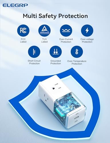 ELEGRP Surge Protector Power Strip with 3 AC Outlets & 3 USB Ports – 65 W Fast Charging USB-C Extension Cord, 5 FT Versatile Charging Station for Home and Office, Compact Design for Safe Device Protection