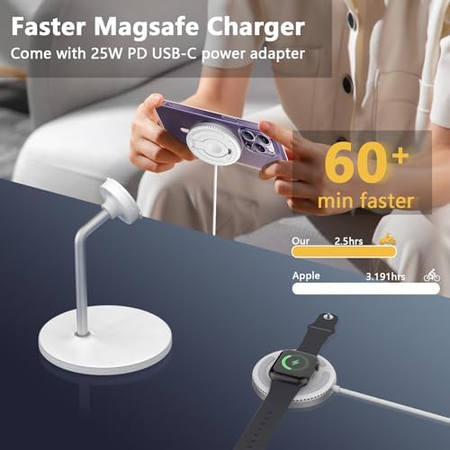 Mag Safe 2-in-1 Wireless Charging Station for i Phone and Apple Watch – Portable 15 W Fast Charger with Detachable Design, Foldable Travel Pad for i Phone 12-16 Series – Sleek Black Finish for Enhanced Compatibility and Efficient Power Boosts