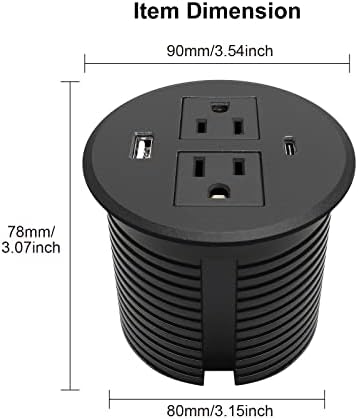 Revolutionize Your Workspace with the Desk Power Grommet USB C – 30 W PD Fast Charge Power Strip with 2 Outlets & 2 USB Ports, Effortlessly Mountable Recessed Flat Plug for Countertops, Shelves, and End Tables – Sleek Black Design for Enhanced Connectivity and Simplified Charging Solutions