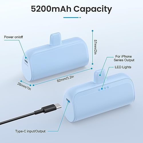Ultra-Compact 5200 m Ah Power Bank for i Phone – PD Fast Charging Mini Portable Charger with Enhanced Compatibility for i Phone Models 14/13/12/11/XS/XR/X/8/7/6/6 s – Essential On-the-Go Battery Backup for Busy Lifestyles