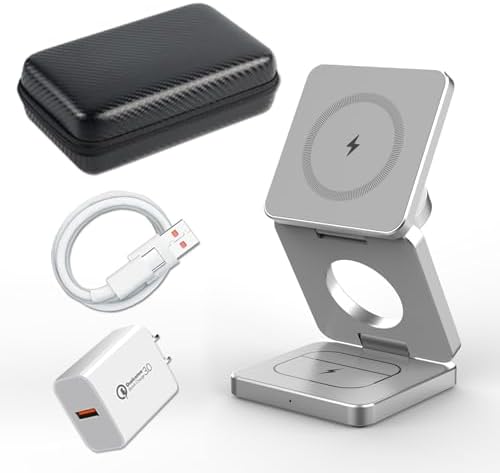 Revolutionary 3-in-1 Foldable Wireless Charging Station for Apple Devices – Ultimate i Phone 15, 14 Pro Max, 13, 12, Apple Watch 9-3, and Air Pods Pro Compatibility in a Compact Design (Black) – Streamlined Charging Efficiency and Portability for Tech Enthusiasts