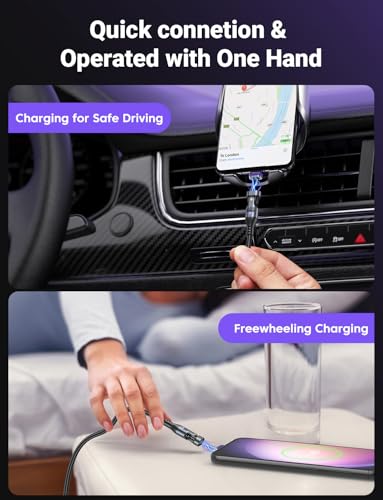 AUFU 240 W Magnetic Charging Cable – 16 PIN, 6 ft USB-C Charger with 180° Rotating Head for i Phone 15/16, Mac Book, i Pad, and Samsung Galaxy – Rapid Charging & Data Transfer – Durable, Tangle-Free Design for On-the-Go Convenience