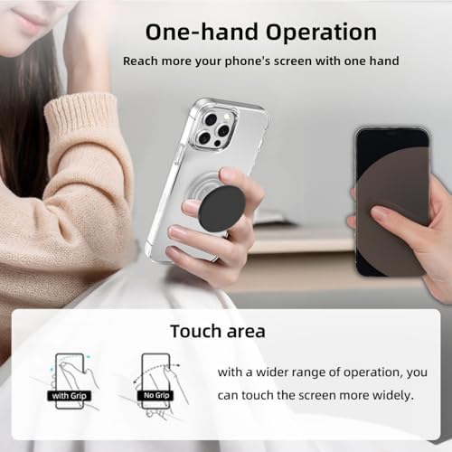 Magnetic Mag Safe Phone Grip Holder – Ergonomic Collapsible Stand for i Phone 12-16 Series, Transparent White Finish for Enhanced Style and Functionality, Secure Grip for Texting and Hands-Free Viewing, Lightweight and Portable Mobile Accessory