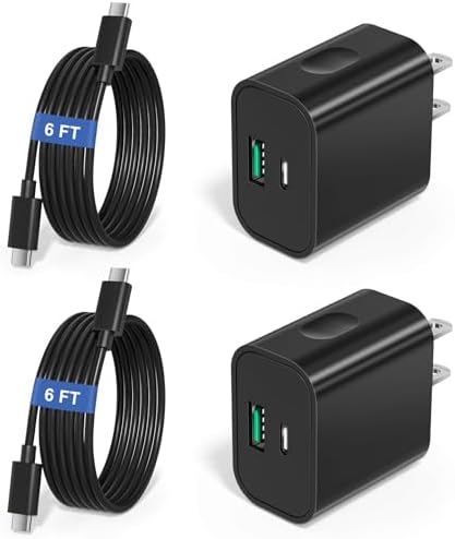 20 W Dual-Port USB C Charger Block 2-Pack with 6 FT Cables – Rapid Power Delivery for i Phone 16/15 Pro Max & Galaxy Series – Fast Charge Anywhere with Enhanced Safety Features and Portable Design