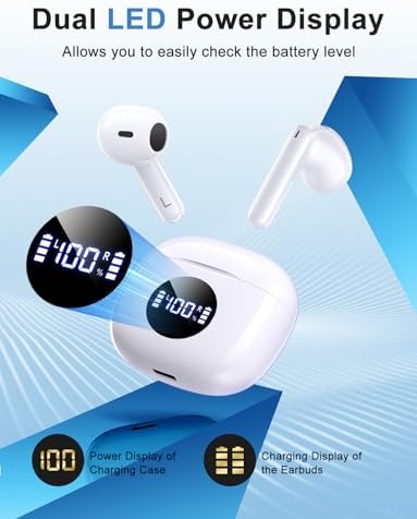 Ivory White Ultra-Light Wireless Earbuds with Bluetooth 5.3 – Premium Waterproof Stereo Headphones for Sports, Daily Commutes, and Hands-Free Conversations – Includes Chic Charging Case for Unmatched Audio Performance On-the-Go