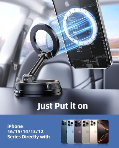 OATSBASF 360° Rotating Magnetic Car Phone Holder – Compact & Adjustable Smartphone Mount for i Phone 16-13 Pro Max Plus, Sleek Black Design – Enhance Navigation & Safety While Driving