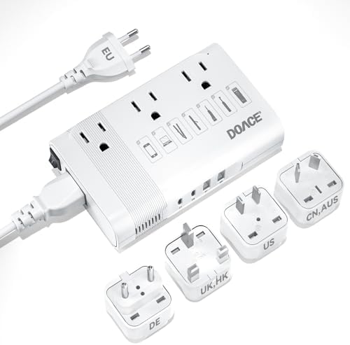 DOACE 350 W Voltage Converter: Essential US to Europe Power Adapter for Safe and Efficient Charging of Electronics, Hair Tools, and Laptops – Compact, Lightweight Design for Hassle-Free Travel and Reliable Performance