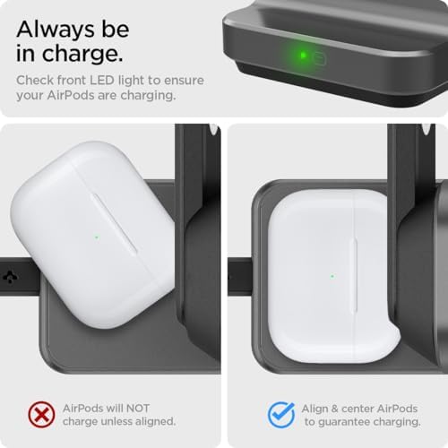 Maximize Charging Efficiency with Spigen One Tap Pro (Mag Fit) 3-in-1 Qi2 Certified Wireless Charging Stand – Rapid 15 W Power for i Phone 16/15/14/13/12, Apple Watch Ultra 2/1, and All Air Pods Models – Sleek Design with Enhanced Safety Features and Magnetic Alignment for Effortless Use