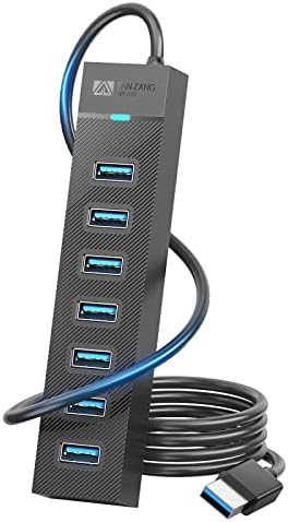 Ultimate 7-Port USB 3.0 Hub by SAN ZANG MASTER – High-Speed Data Transfer at 5 Gbps for Laptops and Desktops, Effortlessly Connect Printers, Cameras, Keyboards, and More with 1.6 FT (50 cm) Cable – Compact, Durable, and Plug-and-Play Convenience for Enhanced Productivity