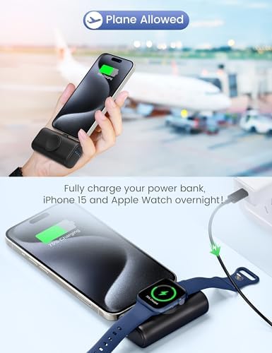 RORRY Ultra-Compact 5000 m Ah Power Bank for i Phone 15 & 16 – Foldable USB-C Fast Charger with 15 W Output, Sleek Black Design for Apple Devices and Apple Watch, Perfect for On-the-Go Power Needs