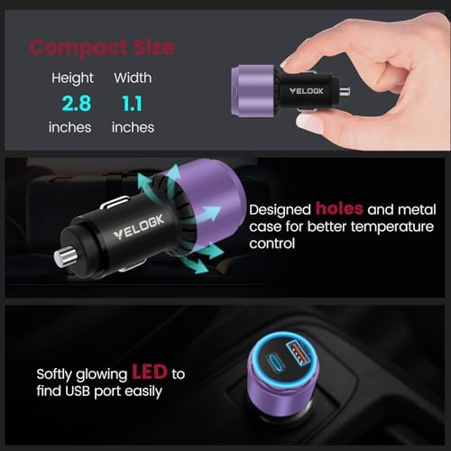 VELOGK 73 W Turbo Type C Car Charger – Ultra-Fast Adaptive Charging for Samsung Galaxy S25/S24/S23/S22+/S21/S20, i Pad Pro & Mac Book – Ideal USB-C Car Adapter with 55 W & 45 W PPS/PD & QC3.0 Compatibility – Compact & Durable Design for On-the-Go Power Solutions