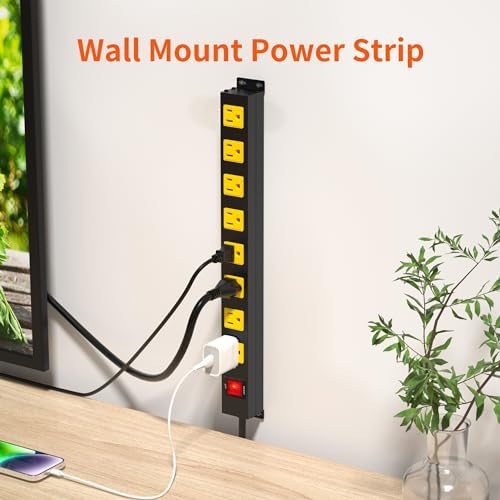 10 FT Heavy Duty 8 Outlet Surge Protector Power Strip with Wall Mount Capability – 2100 Joules of Protection for Home, Office, Garage and Workshop – Versatile, Space-Saving Design with Wide Spaced Outlets for Large Plugs and Electronics