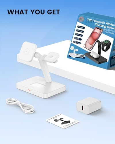 Ultimate 3-in-1 Foldable Wireless Charging Station for i Phone, Apple Watch, and Air Pods – Fast Magnetic Charger Stand with Enhanced Compatibility for i Phone 16-12, Apple Watch Series 9-2, Air Pods Pro & More – Stylish and Portable Power Solution for Home and Travel