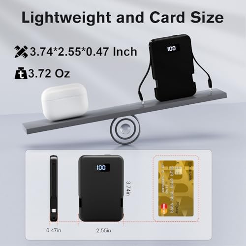 Ultra-Slim 5000 m Ah Portable Charger with Built-in Cables – Travel-Friendly Power Bank for i Phone & Android Devices – Lightweight, Efficient, and Universally Compatible External Battery Pack – High-Speed Charging with Multiple Safety Protections – Perfect for Daily Use and Emergency Power Needs – Ideal for Travelers and On-the-Go Charging Solutions
