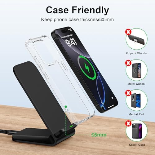 15 W Fast Wireless Charging Stand for Samsung Galaxy S25 Ultra, S24, S23, S22, S21 & Motorola Phones – Sleek Desktop Charger with QC Adapter for Optimal Performance, Qi-Compatible Convenience, and Enhanced Device Compatibility