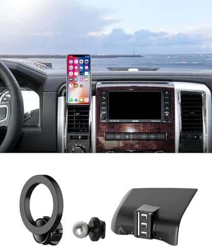 Dodge RAM 1500/2500/3500 Car Phone Holder: 360° Rotating Mag Safe-Compatible Mount for Seamless Navigation, Non-Damaging Install, Air Vent Safe Cell Phone Cradle for 2019-2024 Models