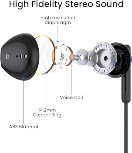 High-Fidelity Wired Earbuds with Microphone – Premium In-Ear Headphones for Exceptional Bass & Crystal-Clear Audio, Universally Compatible with i Phone, i Pad, Android, and PCs via 3.5 mm Jack – Ergonomic Design for Ultimate Comfort & Long-lasting Durability