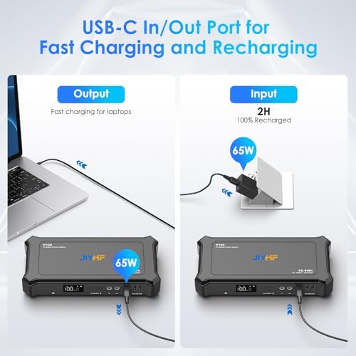 JIYHF High-Capacity Portable Power Bank with AC Outlet – 99.9 Wh / 27000 m Ah Charger for Laptops and Devices, 100 W AC + 65 W PD USB-C + 5521 DC Ports for Seamless Business Travel, Outdoor Adventures, and Emergency Power Solutions – Optimal Compatibility and Rapid Charging Efficiency