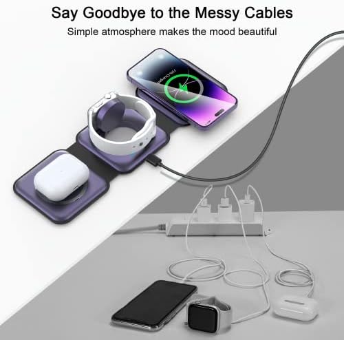 RTOPS 3-in-1 Magnetic Wireless Charging Station for i Phone, Apple Watch, and Air Pods – Compact Ga N Travel Charger with Enhanced Speed and Compatibility for i Phone 16/15/14/13/Pro/Max, Air Pods 4/3/2/Pro – All-in-One Solution for Ultimate Convenience and Efficiency