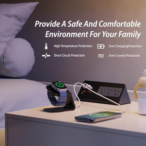 Revolutionize Your Workspace with the Enhanced Desk Edge Clamp Mount Power Strip – Featuring PD20 W Fast Charging USB-C Port, Three AC Outlets, and 5.6 Ft Extension Cord for Ultimate Versatility and Organization, Perfect for Home and Office Use, Streamline Your Charging Needs with this Compact Nightstand Solution