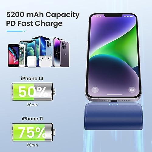 Ultra-Compact 5200 m Ah Power Bank for i Phone – PD Fast Charging Mini Portable Charger with Enhanced Compatibility for i Phone Models 14/13/12/11/XS/XR/X/8/7/6/6 s – Essential On-the-Go Battery Backup for Busy Lifestyles