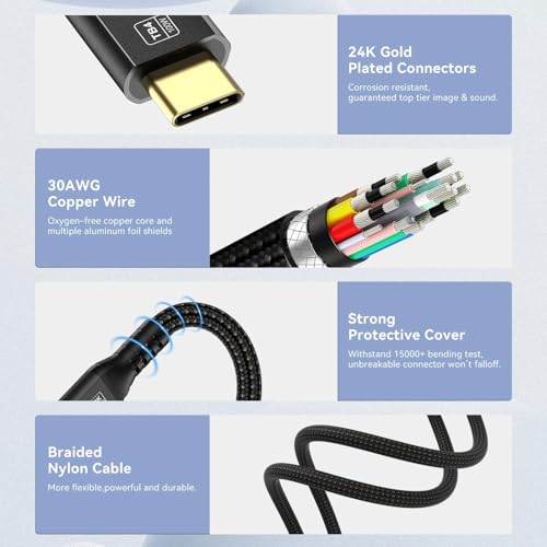 USB-C 4FT 40Gbps Braided Cable – 90 Degree, 8K Display, 100W Charging, Compatible with Thunderbolt 4/3 USB4/3, MacBook Pro, External SSD, eGPU – Enhanced Compatibility and Speed