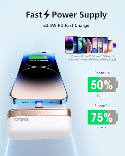 Compact 5,000 m Ah Portable Charger with 22.5 W Fast Charging – Sleek Power Bank with Digital Display for i Phone 16/15, Samsung, LG, Google & More – Ultimate Compatibility for On-the-Go Power Solutions