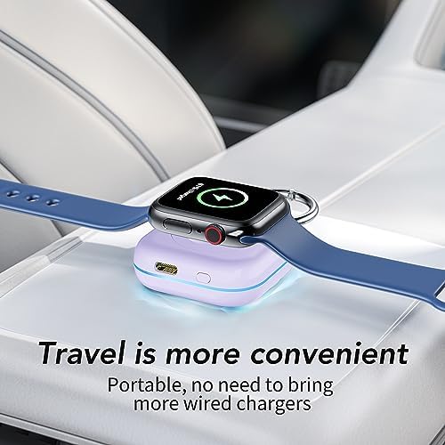 HUOTO Compact Magnetic Wireless Charger for Apple Watch – 1200 m Ah Portable Power Bank Keychain, Compatible with Series 10/9/8/Ultra 2/Ultra/7/6/5/4/3/2/SE, Ideal Travel Accessory for Effortless Charging On-the-Go
