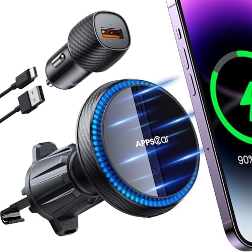 Revolutionize Your Drive with the APPS2 Qi2 15 W Mag Safe Car Mount Charger – A Premium Magnetic Phone Holder for i Phone 16 Series and Earlier, Fast Wireless Charging for Enhanced Safety & Convenience, Versatile Air Vent/Dashboard Installation, Elegant Black Design