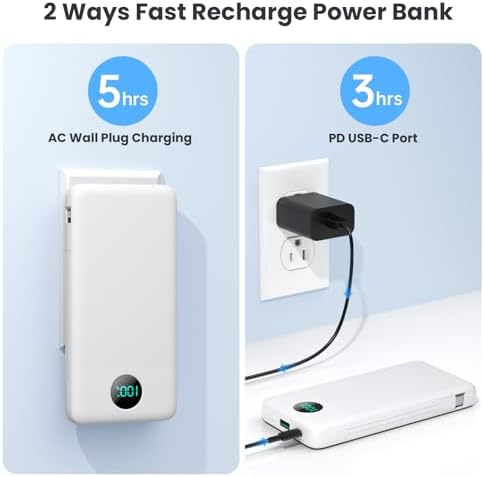 Ultimate USB C Power Bank with Dual Built-in Cables & AC Wall Plug – 13,800 m Ah Fast Charging Powerhouse for i Phone 16/15, Galaxy S23, Tablets – Compact LED Display, Universal Compatibility for On-the-Go Power Solutions