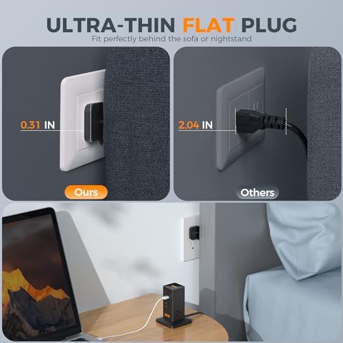 TESSAN 30 W 9-in-1 Multi-Device Charging Station with Surge Protection – Ultimate Charger Block for i Phone 16/15/14/13, Tablets, and Earphones – 5 ft Flat Extension Cord with 4 USB A & 2 USB C Ports – Compact Design for Home, Office, or Dorm – Enhanced Safety and Efficiency