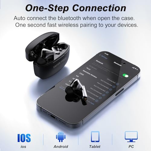 YAKEN YRKR Bluetooth 5.3 Wireless Earbuds with IPX5 Waterproofing – Lightweight Noise Cancelling Earphones Featuring Built-in Microphone and Wireless Charging Case for Seamless Audio Experience – Perfect for Active Lifestyles
