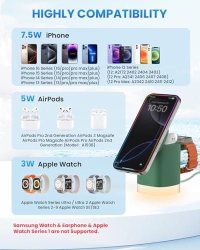 Travel-Ready Joy Geek 3-in-1 Wireless Charging Station – Fast Mag-Safe Charger for i Phone 16-12 Series, Apple Watch Series 10-2, and Air Pods Pro – Ultimate Compatibility and Speed for On-the-Go Lifestyle