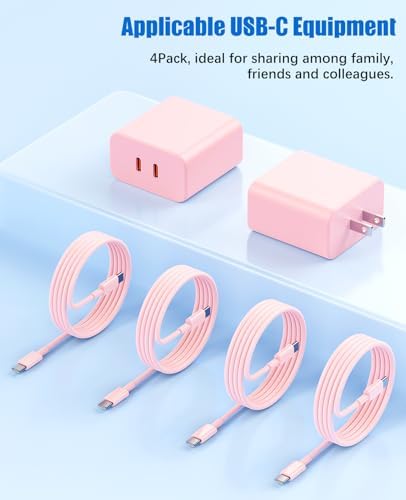 Ultra-Fast 40 W Dual-Port USB-C Charger with 4 Premium 6 FT Cables | Perfect for i Phone 16/15 Pro Max, i Pad Pro & Samsung S24 | Compact, Travel-Ready Design for Effortless Charging | Experience Rapid Power Delivery & Versatile Compatibility for All Devices