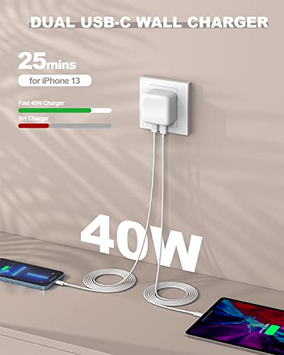 Rapid Charge i Phone 15 & 16 Dual USB-C Adapter Set – 40 W Fast Charging Block with Two 10 FT Cables for i Pad & i Phone Accessories – Optimal Power Delivery for i Phone 15 Pro/Pro Max & i Pad Mini/Air/Pro – Portable Convenience & High Compatibility
