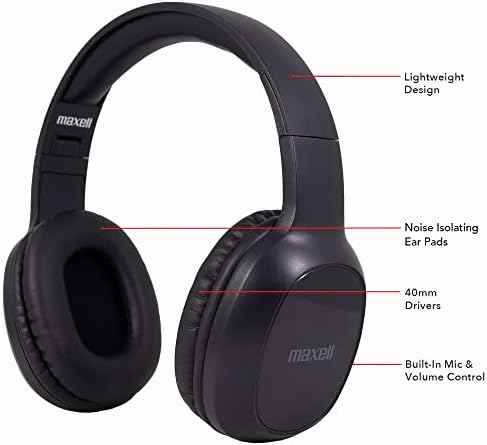 Maxell Bass 13 Wireless Over-Ear Headphones – Unleash Superior Sound Quality with Comfortable Fit and Built-In Microphone for Effortless Hands-Free Communication in Sleek Black Finish – Ideal for Music Lovers and Professionals on the Go